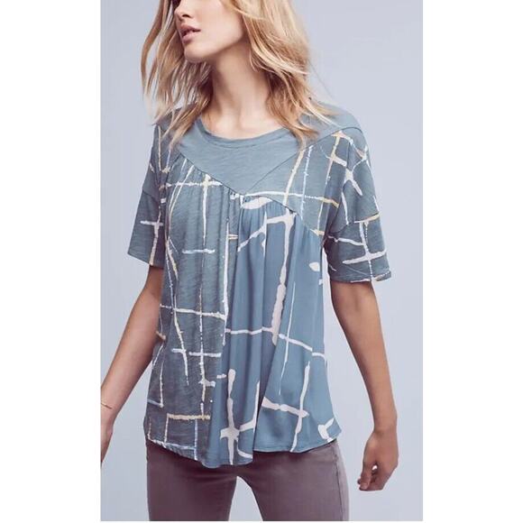 Anthropologie Tops - Akemi Kin Anthropologie Women Top Small‎ Blue LIGHT STREAKS Flowey Short Sleeve